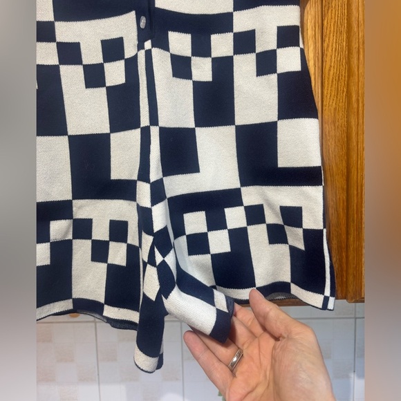 Peppermayo Navy Blue and White Checkered Romper 70's Vibe S/M - Picture 3 of 9